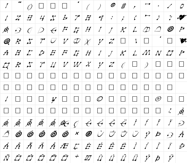 FZ UNIQUE 1 ITALIC Normal  glyph index