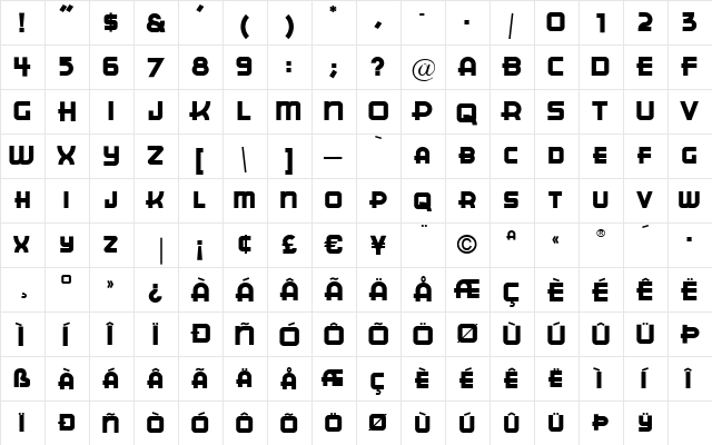 CuppaJoe Medium  glyph index