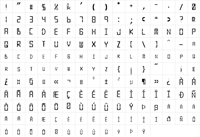 Legitimate Crystal Display Regular  glyph index