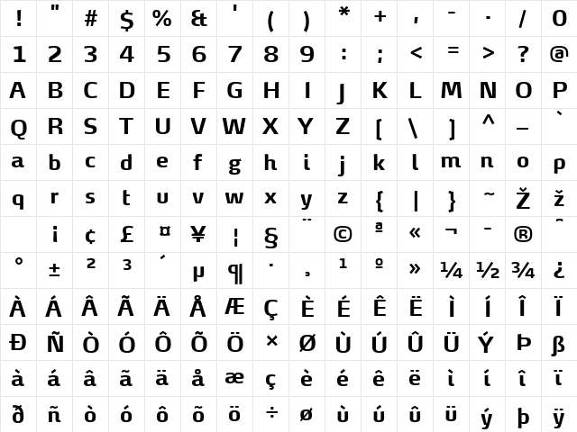 MaxDemiSerifTF-Bold Regular  glyph index