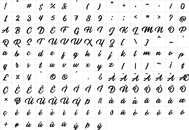 Rupture Stamp Regular  glyph index