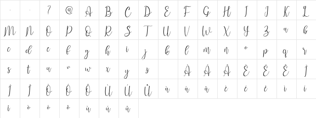 Signalove Regular  glyph index