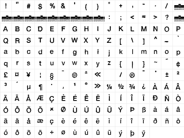 Handvetica Neue Regular  glyph index