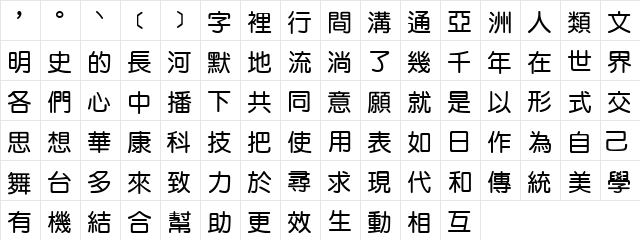 DFYuanBold1B Regular  glyph index