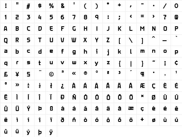 Xenara Bold  glyph index