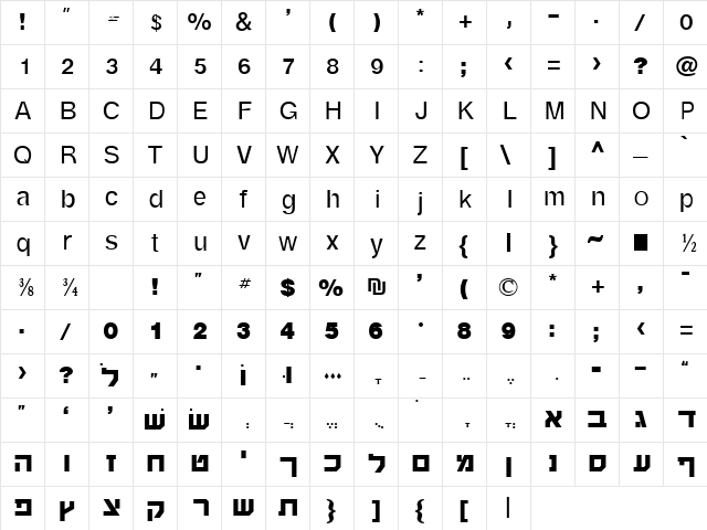 GOLDEN-MCL Bold  glyph index