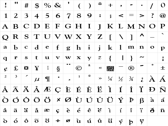 GildeBroad Bold  glyph index