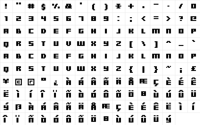 FFF Planeta Bold Extended Regular  glyph index