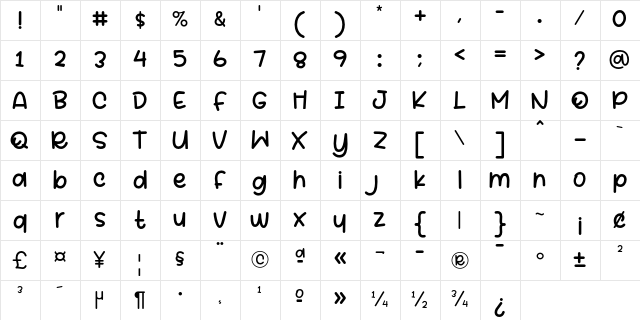 Beelova Regular  glyph index