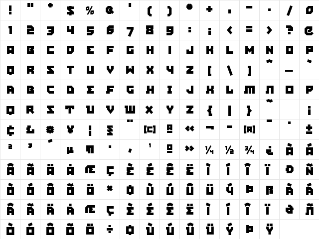 East Bloc ICG Closed Regular  glyph index