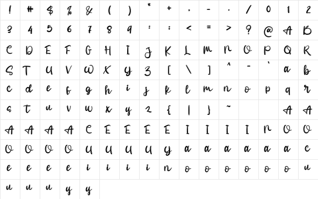 Aellena Regular  glyph index