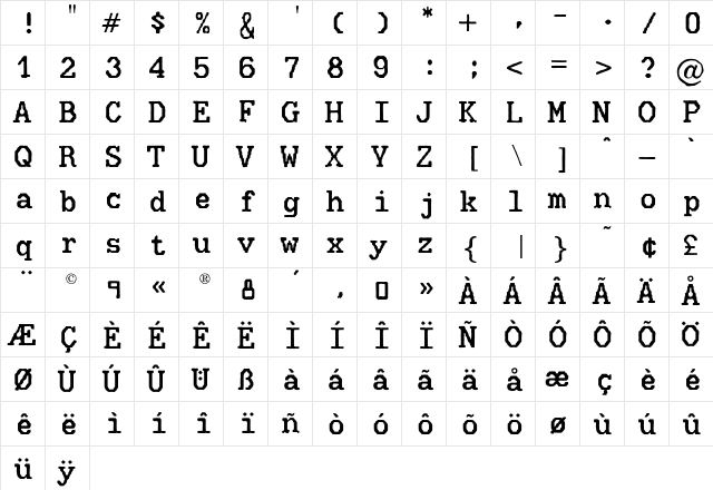 Mainframe-CN Trois Six Regular  glyph index