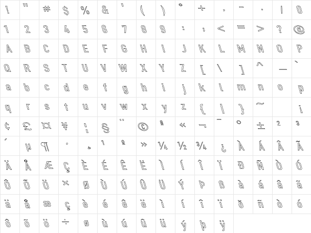 Din Kursivschrift BreitLeftGho  glyph index