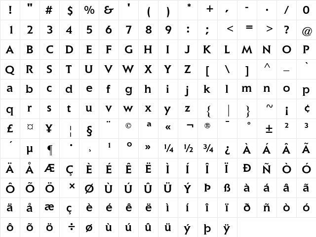 Elan AT Medium Regular  glyph index