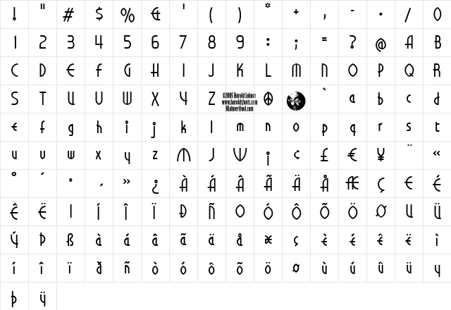 Libeled Lady Regular  glyph index