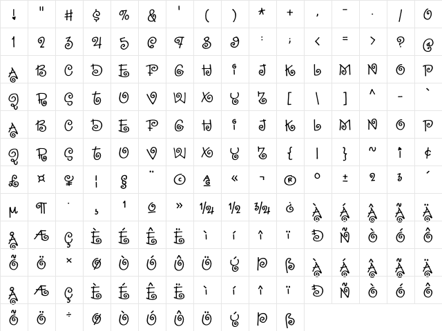 Sillyheart DEMO Regular  glyph index