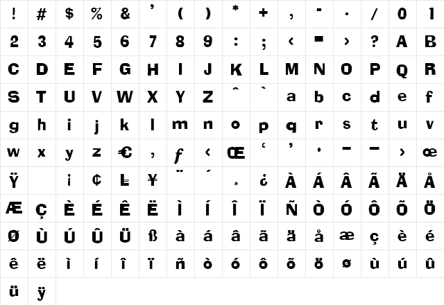 Eugene Regular  glyph index