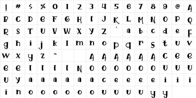 Funky Tiger Regular  glyph index