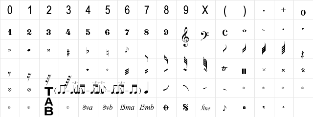Guitar Pro 5 Regular  glyph index