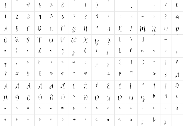 gealova Regular  glyph index