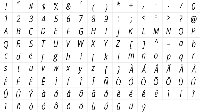 Novus-Light-Italic Regular  glyph index