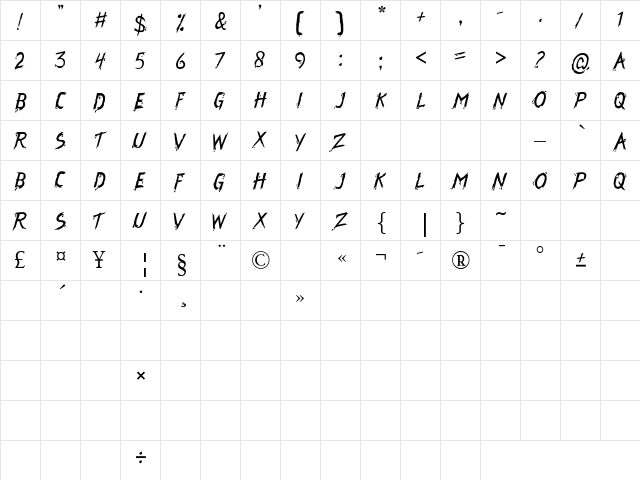 Hooded Regular  glyph index