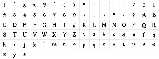 Garton-Fat Regular  glyph index