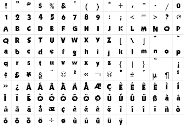 Performa Outline SSi Outline  glyph index