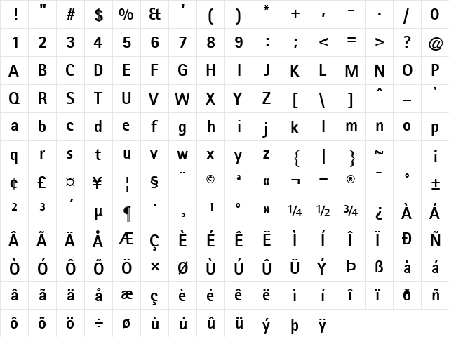 RotisSansSerifExtraBold75A Normal  glyph index