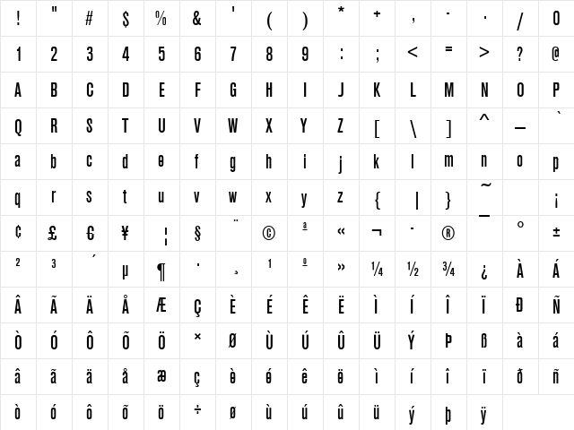 Ancona-Cd Regular  glyph index