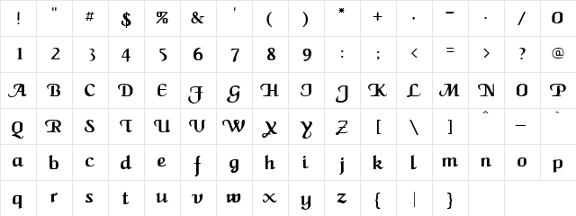 Wonder Danile Regular  glyph index