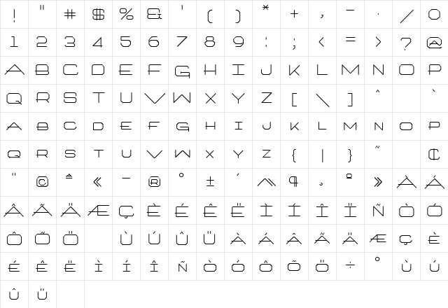ADEMOF Regular  glyph index