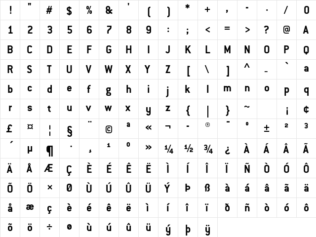 ConduitITCStd Bold  glyph index