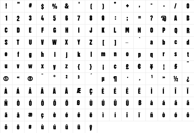 Hector Bold  glyph index