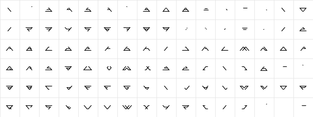 Angled Regular  glyph index