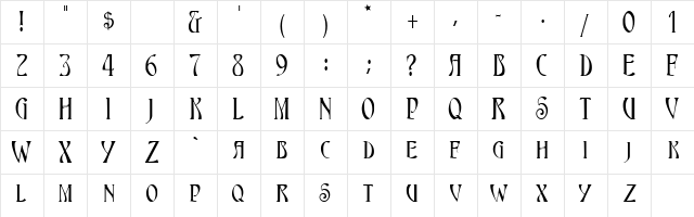 Maginot Regular  glyph index