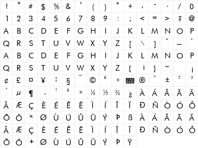 FultonCaps Regular  glyph index