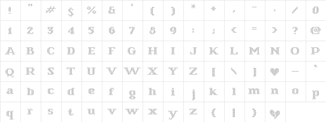 Starry Stitch Regular  glyph index