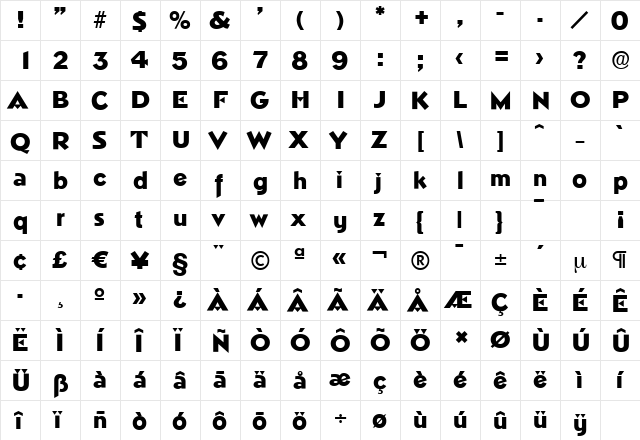 NapoliSerial-Heavy Regular  glyph index