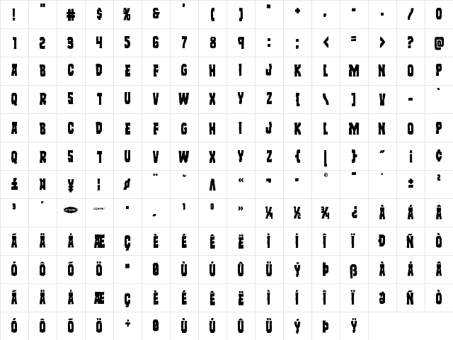 Freakfinder Staggered Regular  glyph index