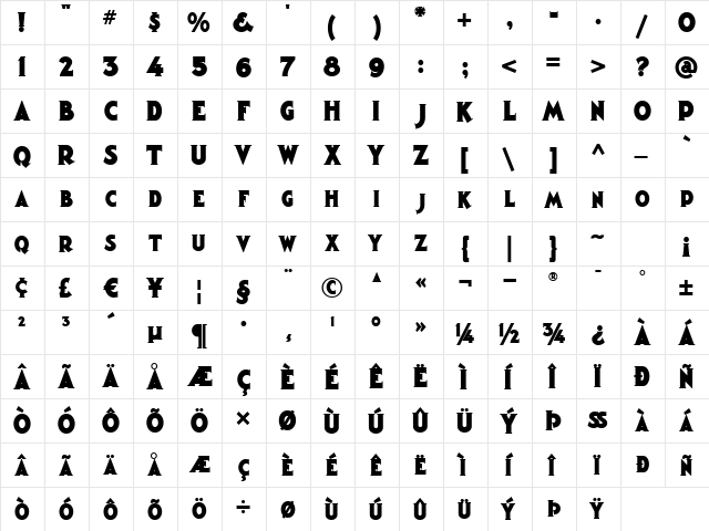 MagicLantern ExtraBold  glyph index