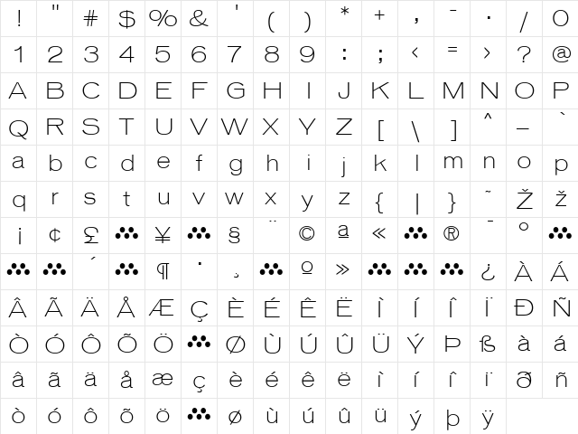 Vonnes Regular  glyph index