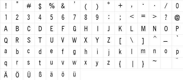 QuickType II Condensed Regular  glyph index