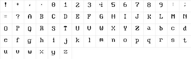 Drunkard Dos Regular  glyph index