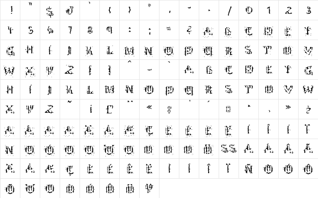 BadblocksEF Regular  glyph index