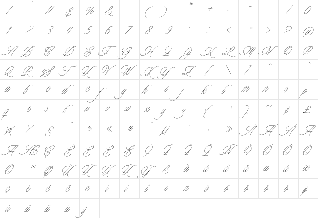 Charmline Script Personal Use Regular  glyph index