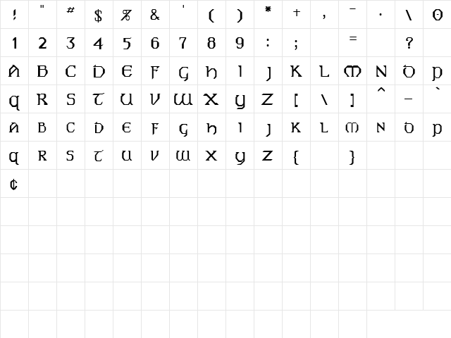 Gallows 7 Regular  glyph index