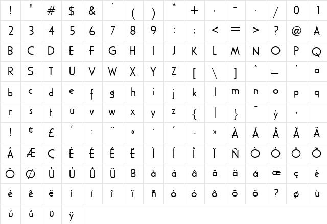 Consul Regular  glyph index