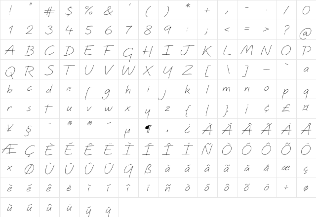 Quinzey Regular  glyph index