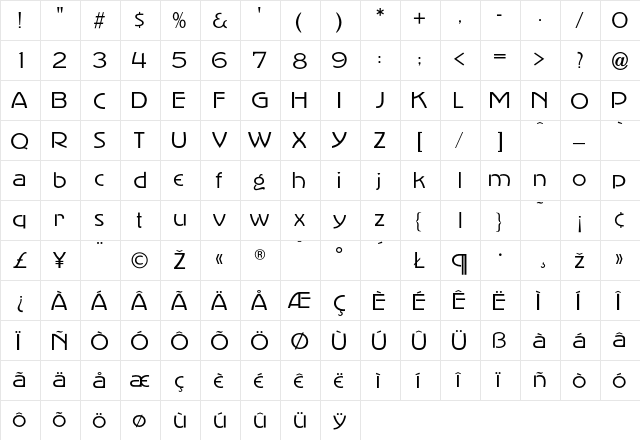 AdvertisersGothicLight Regular  glyph index